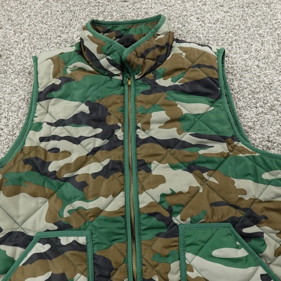 J Crew Vest Womens M Brown Green Camo Quilted Puffer Outdoor Hunting Full Zip - Picture 3 of 10